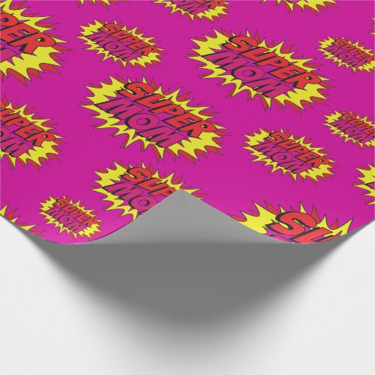 Papier Cadeau Super Maman sur Fuchsia (Coin)