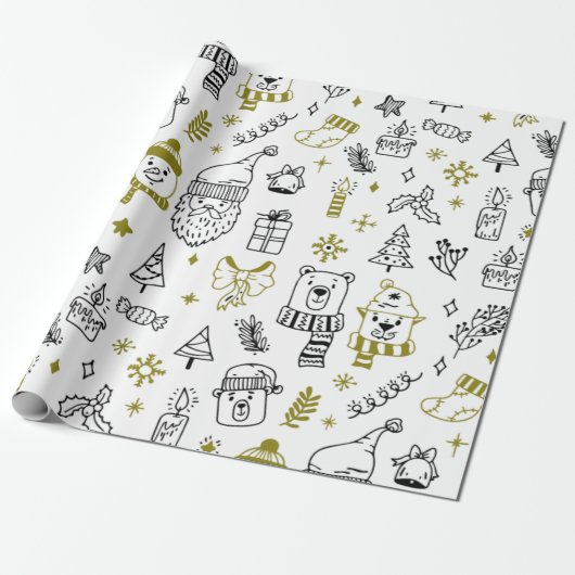 Papier Cadeau Super mignon Motif Noël blanc (Déroulé)