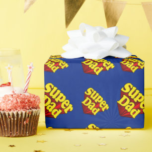 Papier Cadeau Super Papa Rouge Jaune Bleu Fête des pères Superhe