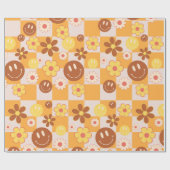 Papier Cadeau Super psychédélique Retro Smiley Checkerboard, (Plat)