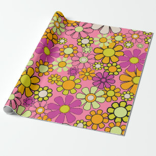 Papier Cadeau Super rétro 60s les années 70 hippie rose floral m