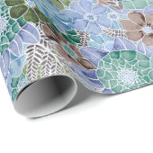 Papier Cadeau Super Retro Blue Protea Et Motif Daisy (Coin rond)