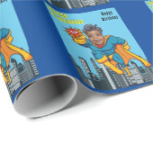 Papier Cadeau Super Special Kid's Greatest Superhero Blue (Coin rond)