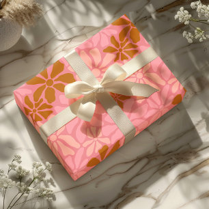 Papier Cadeau Super tendance Retro Floral Terracotta Motif rose