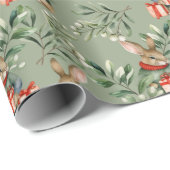 Papier Cadeau Superbe Lapin Aquarelle Couleur Vert Vacances (Coin rond)