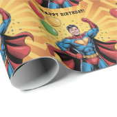 Papier Cadeau Superhero Boys Birthday Party (Coin rond)