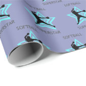 Papier Cadeau Superstar du softball (Coin rond)