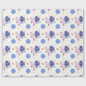 Papier Cadeau Sur la lune avec un astronaute lapin mignon (Plat)