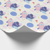 Papier Cadeau Sur la lune avec un astronaute lapin mignon (Coin)