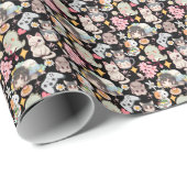 Papier Cadeau Surcharge de l'animal Motif mignon Black BG (Coin rond)