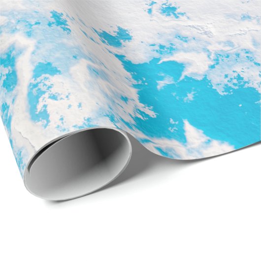 Papier Cadeau Surface de la planète de glace bleue et blanche (Coin rond)