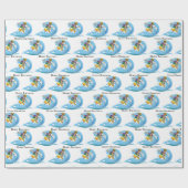 Papier Cadeau Surfer d'anniversaire sur la vague bleue (Plat)