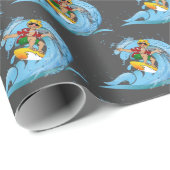 Papier Cadeau Surfer sur Blue Wave (Coin rond)