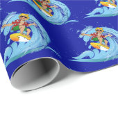 Papier Cadeau Surfer sur Blue Wave (Coin rond)