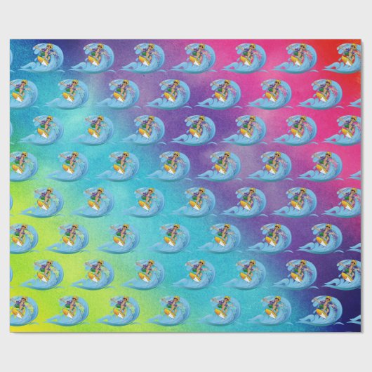 Papier Cadeau Surfer sur Blue Wave (Plat)