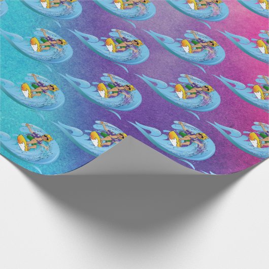 Papier Cadeau Surfer sur Blue Wave (Coin)