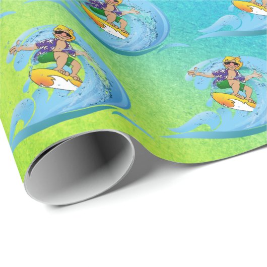 Papier Cadeau Surfer sur Blue Wave (Coin rond)