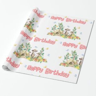 Papier Cadeau Suricates Mignons Enfants Animaux Brillant Joyeux