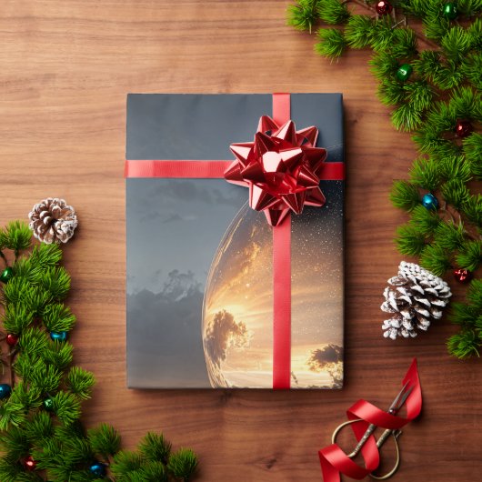 Papier Cadeau Surreal Reflective Sphere With Sunset Clouds Over  (Cadeau de vacances)