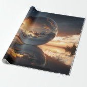 Papier Cadeau Surreal Reflective Sphere With Sunset Clouds Over  (Déroulé)