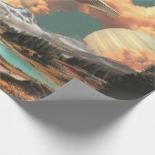 Papier Cadeau Surreal UFO Above Mountain Lake with Planets (Coin)
