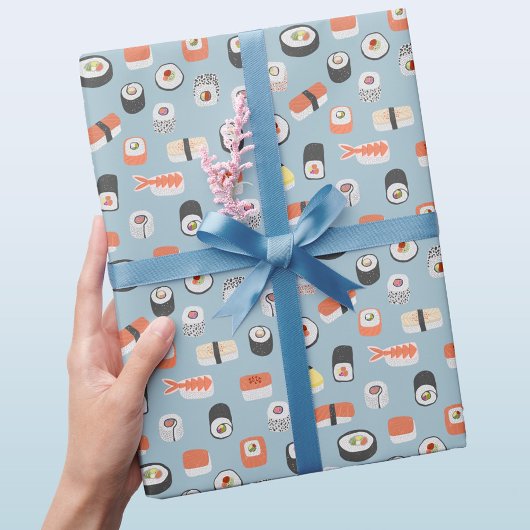 Papier Cadeau Sushi Nigiri Maki Motif bleu