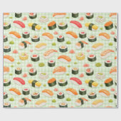 Papier Cadeau Sushi Pattern on Light Green Grid (Plat)