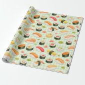 Papier Cadeau Sushi Pattern on Light Green Grid (Déroulé)