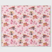 Papier Cadeau sushis japonais et sakura fleurie (Plat)