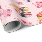 Papier Cadeau sushis japonais et sakura fleurie (Coin rond)