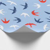 Papier Cadeau Swallow Birds Sky Flight Motif Bleu Rouge Blanc (Coin)