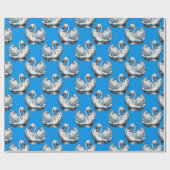 Papier Cadeau Swan Birds Pattern Design On Blue  (Plat)