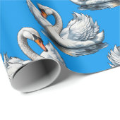 Papier Cadeau Swan Birds Pattern Design On Blue  (Coin rond)