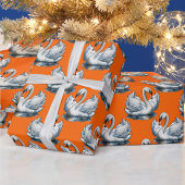 Papier Cadeau Swan Birds Pattern Design On Orange 