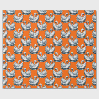 Papier Cadeau Swan Birds Pattern Design On Orange 