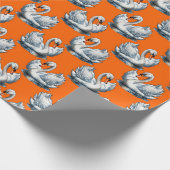 Papier Cadeau Swan Birds Pattern Design On Orange  (Coin)