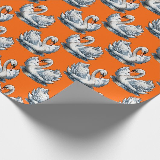 Papier Cadeau Swan Birds Pattern Design On Orange (Coin)