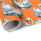 Papier Cadeau Swan Birds Pattern Design On Orange  (Coin rond)