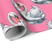 Papier Cadeau Swan Birds Pattern Design On Pink (Coin rond)