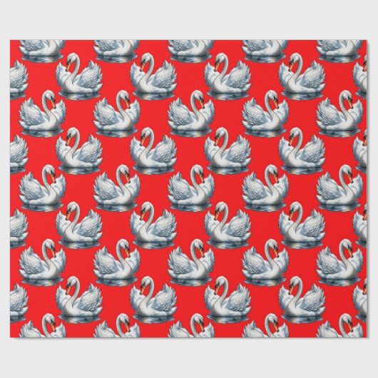 Papier Cadeau Swan Birds Pattern Design on Red (Plat)