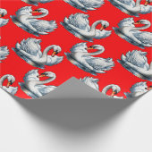 Papier Cadeau Swan Birds Pattern Design on Red (Coin)