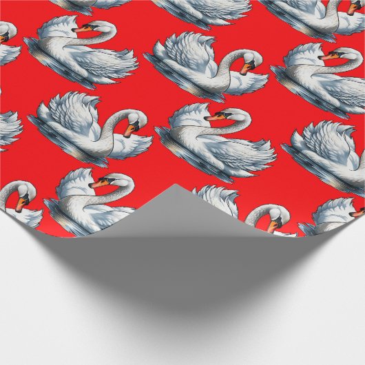 Papier Cadeau Swan Birds Pattern Design on Red (Coin)