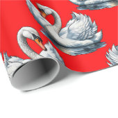 Papier Cadeau Swan Birds Pattern Design on Red (Coin rond)