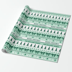 Papier Cadeau Sweat moche de Noël Nom de famille Mint vert