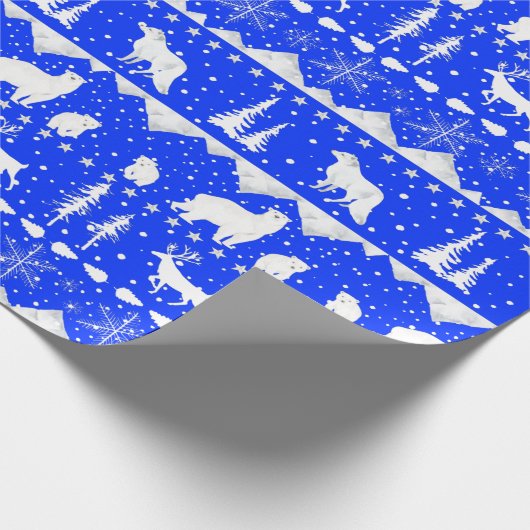 Papier Cadeau Sweater nordique Royal Blue & White Winter Animaux (Coin)