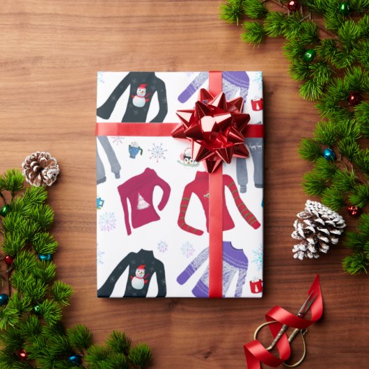 Papier Cadeau Sweaters De Noël D'Hiver Et Chocolats Chauds (Cadeau de vacances)