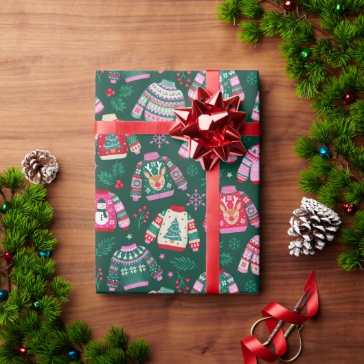 Papier Cadeau Sweaters de Noël moches avec Père Noël et rennes (Cadeau de vacances)