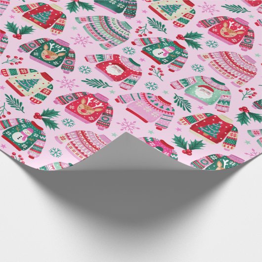 Papier Cadeau Sweaters de Noël moches avec Père Noël et rennes (Coin)