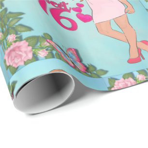Papier Cadeau Sweet 16 Anniversaire Fille Avec Fleurs