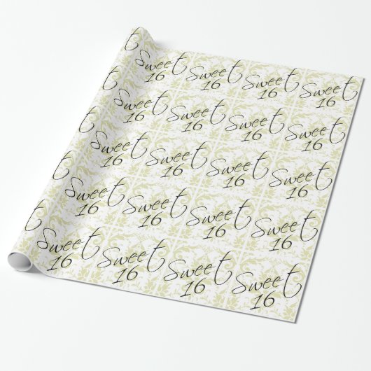 Papier Cadeau Sweet 16 Taupe Tan Damask Fille Anniversaire (Déroulé)